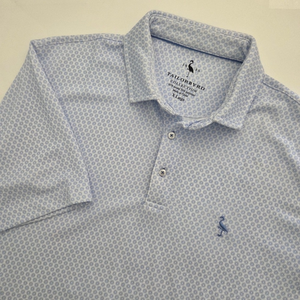 Tailorbyrd Polo Shirt Blue All Over Geometric Floral Print Men's XL
